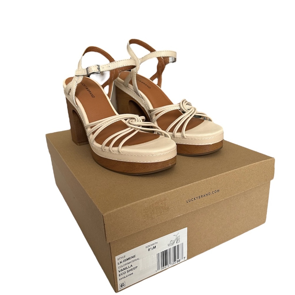Lucky Brand Ismene Strappy Leather Platform Heel Sandals Size 8.5